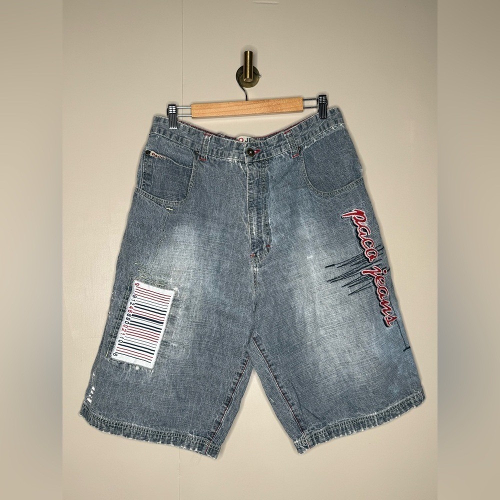Vintage Paco Jeans Y2K Denim Shorts Embroidered Logo Baggy 32 Waist